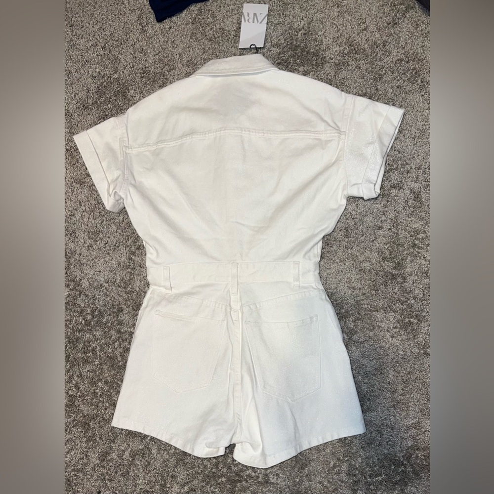 NWT Zara Denim TRF Shimmery Playsuit Oyster White Size Small - Picture 10 of 11